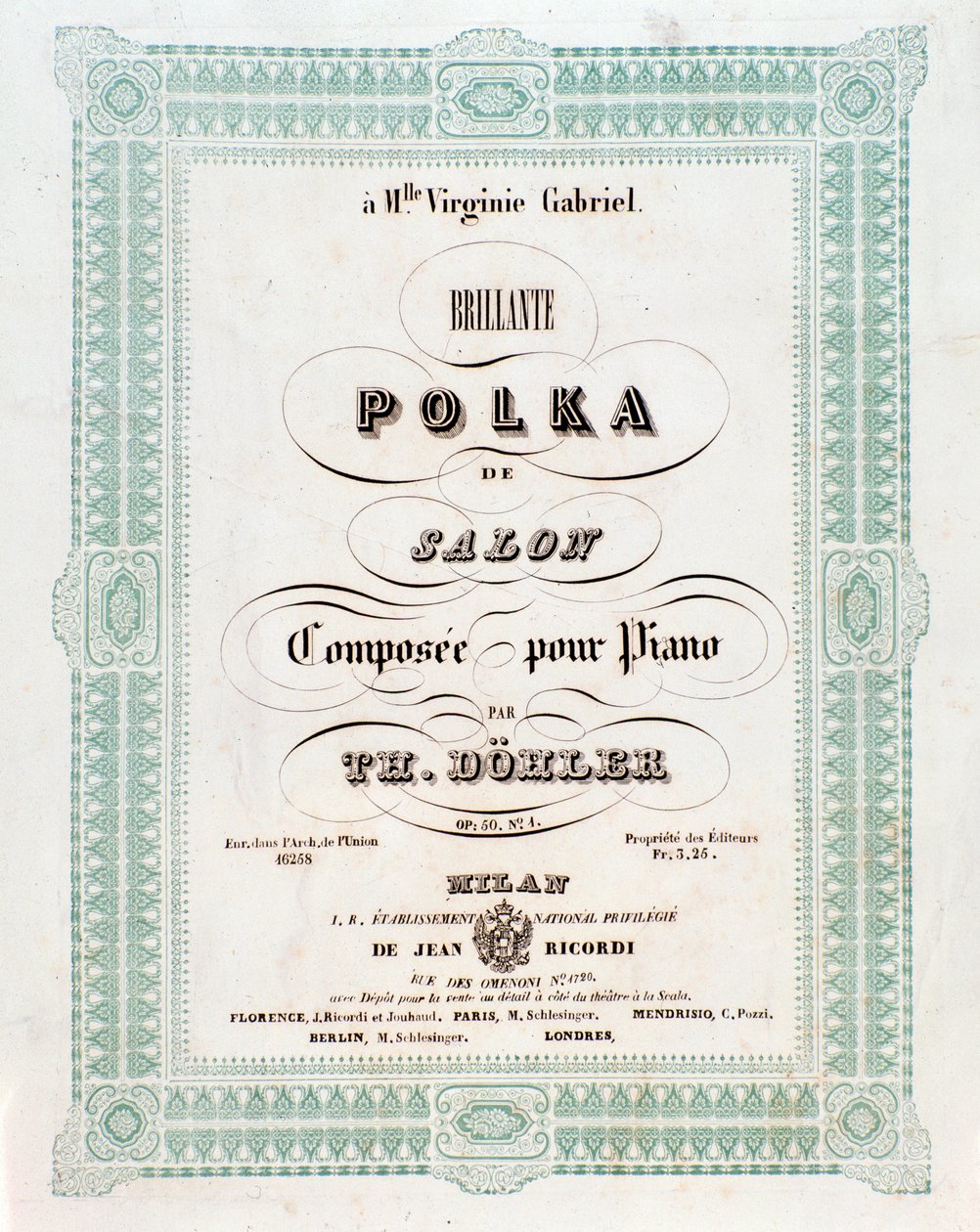 Frontispice av musikalsk partitur av Polka de salon av Theodor von Dohler av Unknown artist