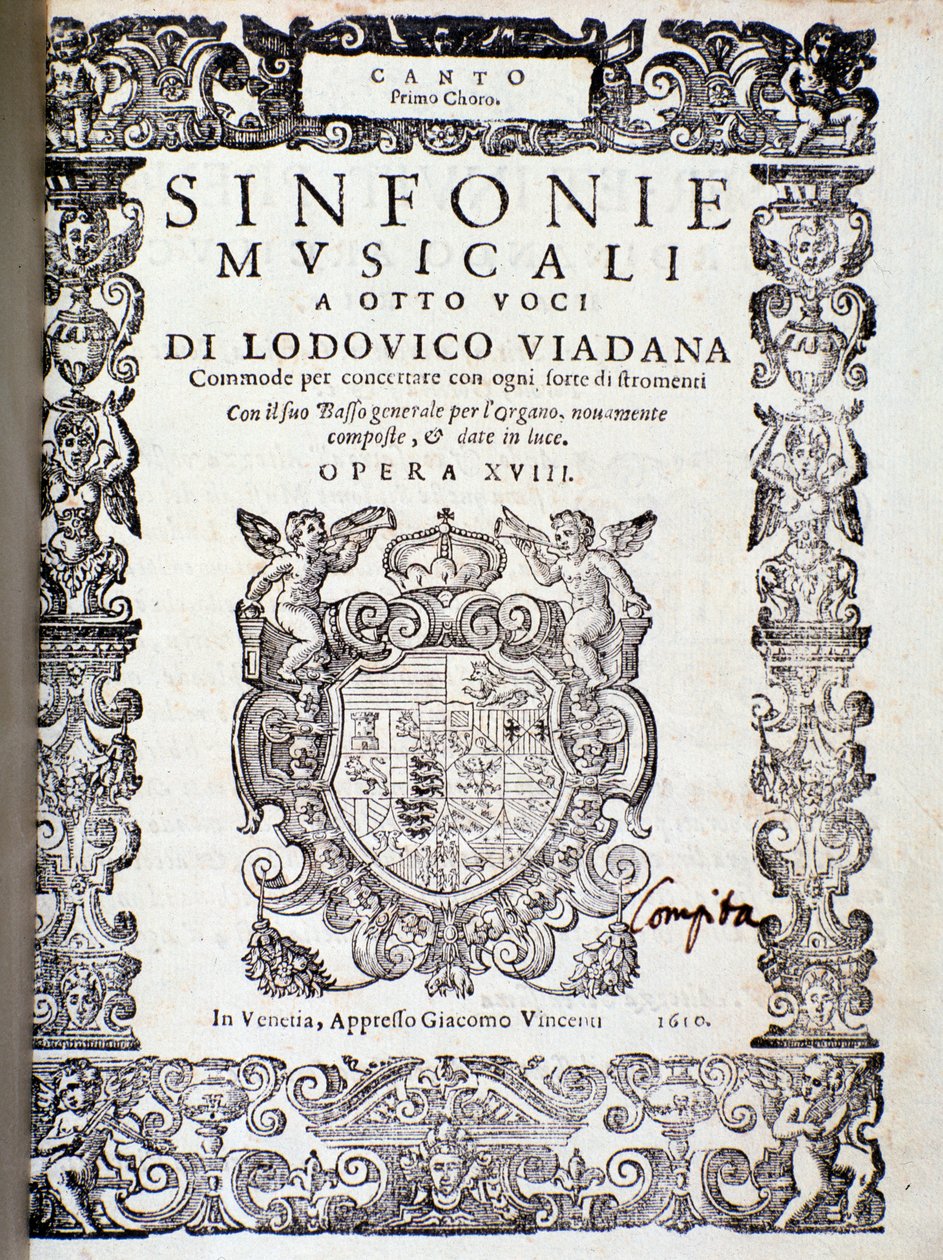 Frontispice av musikalsk partitur av symfonier av Ludovico Viadana av Unknown artist