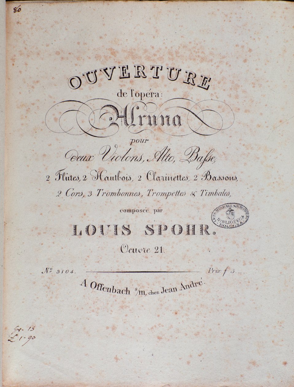 Frontispice av musikalsk partitur av ouverture av Alruna av Louis Spohr av Unknown artist