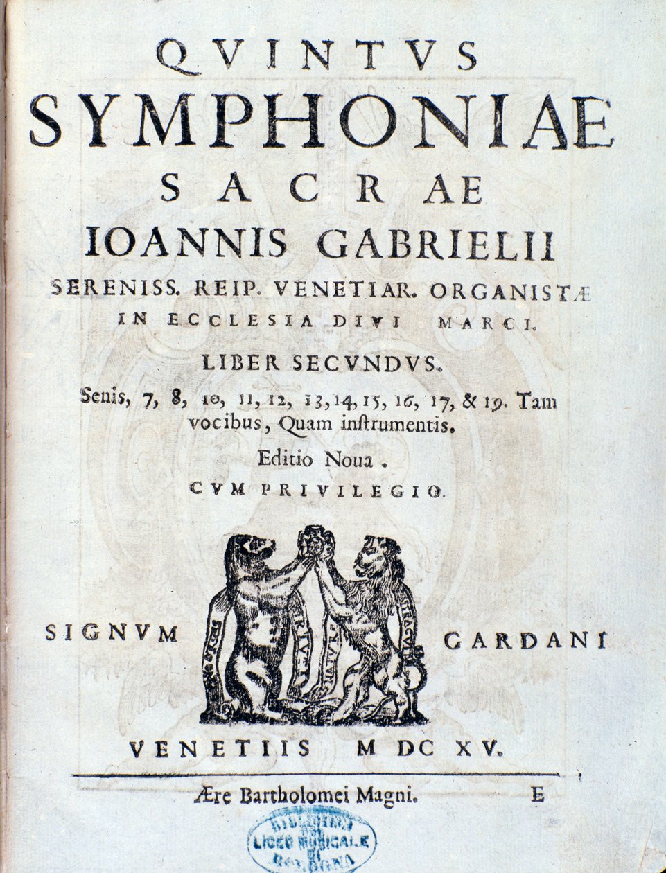 Frontispice av den andre boken av Sacrae symphoniae av Giovanni Gabrieli av Unknown artist