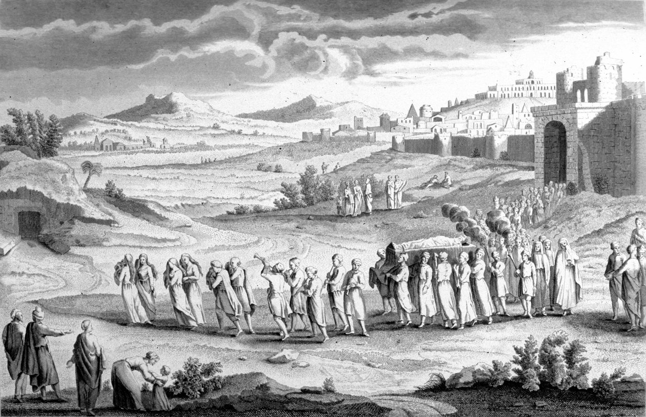 Begravelse i henhold til hebraisk ritual. 1800-talls gravering. av Unknown artist