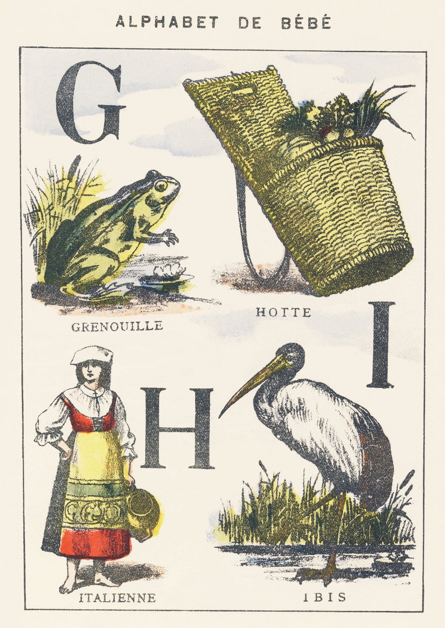 G H I: frosk, hette, italiensk, ibis av Unknown artist