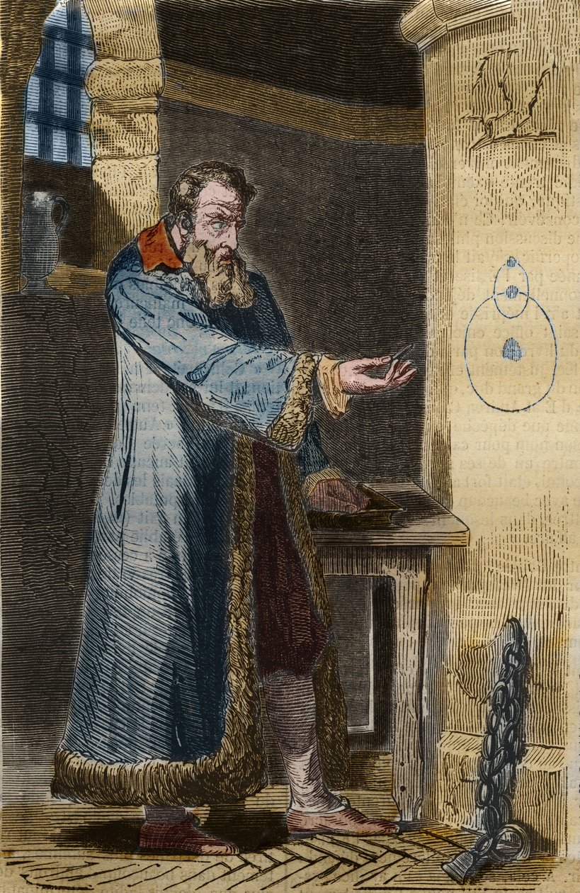 Galilea og inkvisisjonen: "" E pure so muove! "" (Og likevel snur det). Den italienske astronomen Galileo Galilei (1564-1642) uttalte ordene sine i 1633 i fengselet sitt etter å ha blitt tvunget før inkvisisjonen til å benekte teorien hans om at jorden dre av Unknown artist