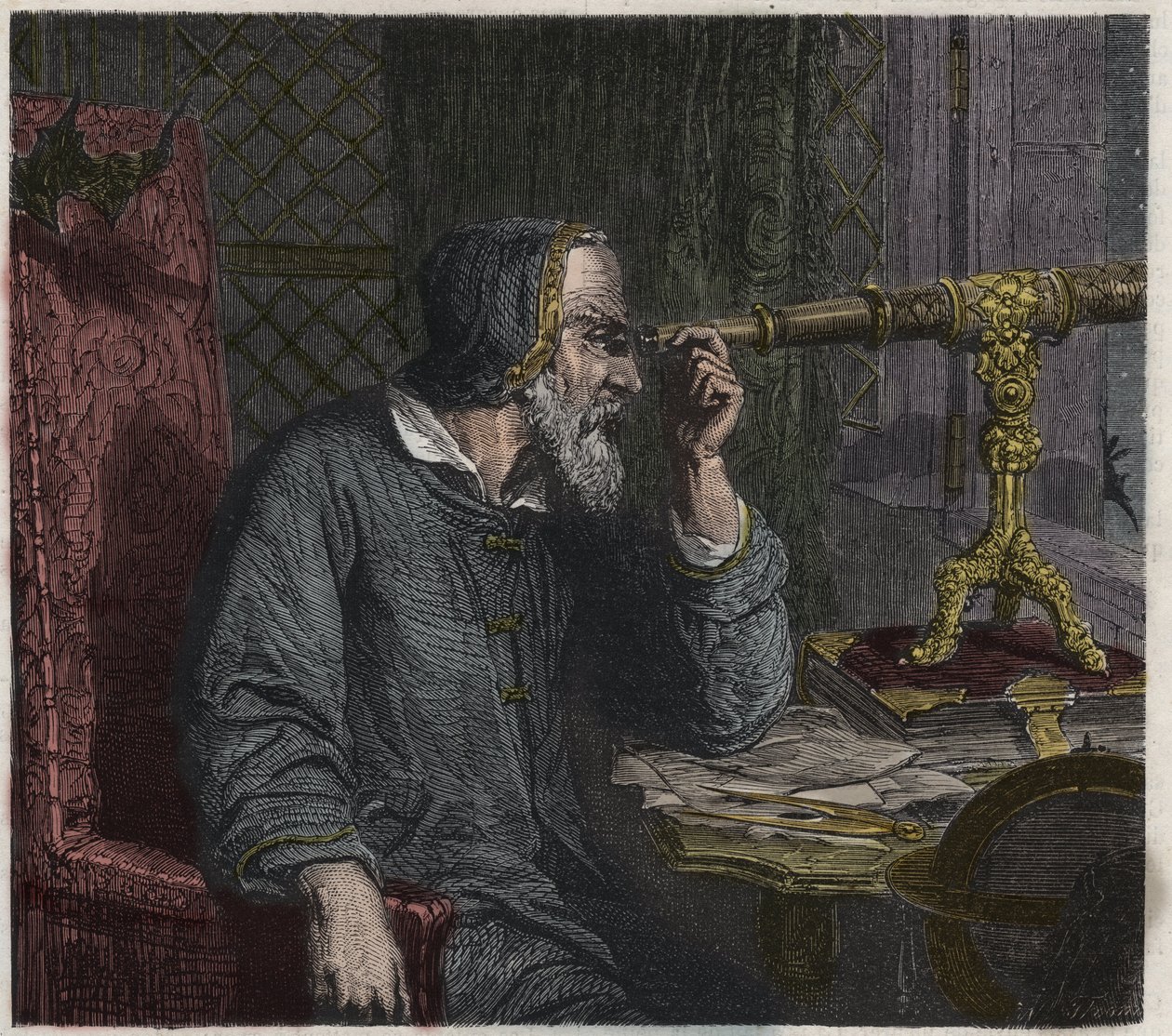 Galileo Galilei og hans teleskop av Unknown artist