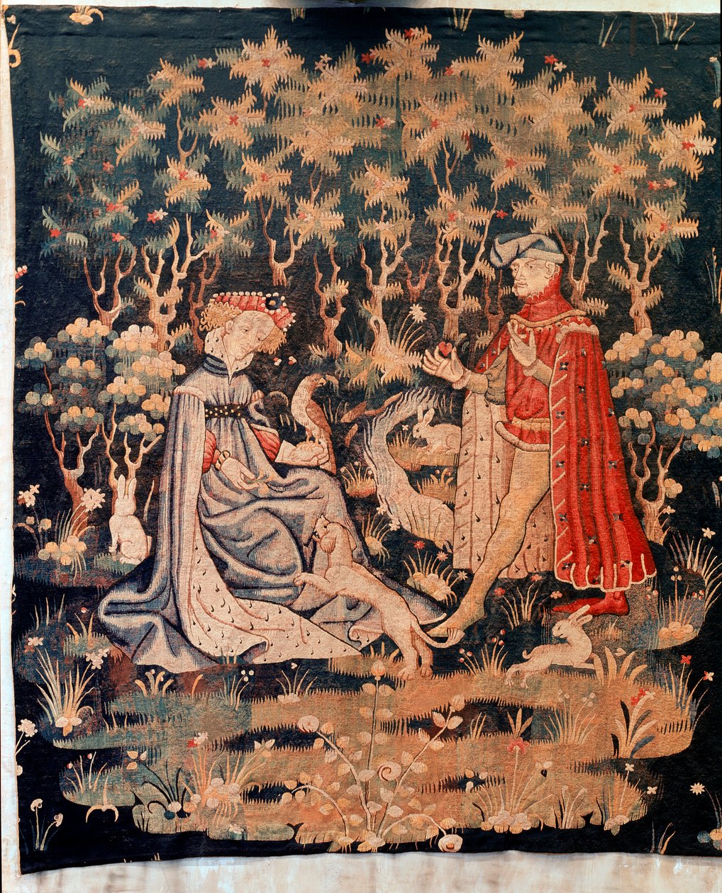 Galant scene, hjertets gave (Tapestry, ca. 1400-1410) av Unknown artist