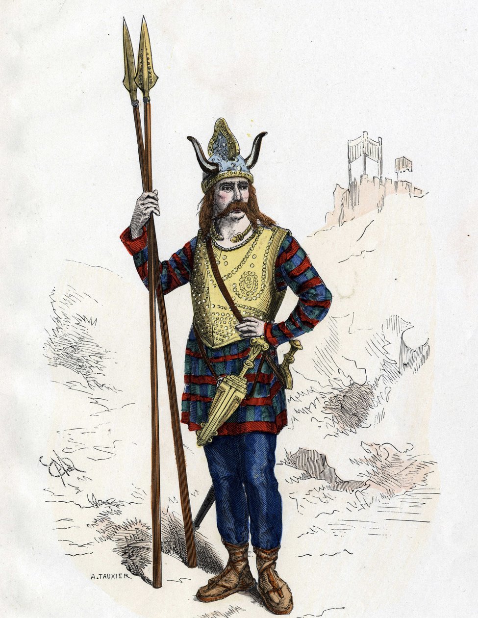 Gallic leader before the Roman conquete - in “” The Civil and Military Costumes of the French through the centuries Paris F. Roy 1882”. av Unknown artist