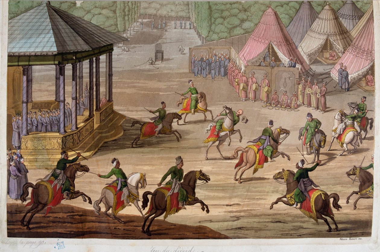 Game of the jirid i det osmanske riket - i "" The Old and Modern Costume"" av Jules Ferrario av Unknown artist