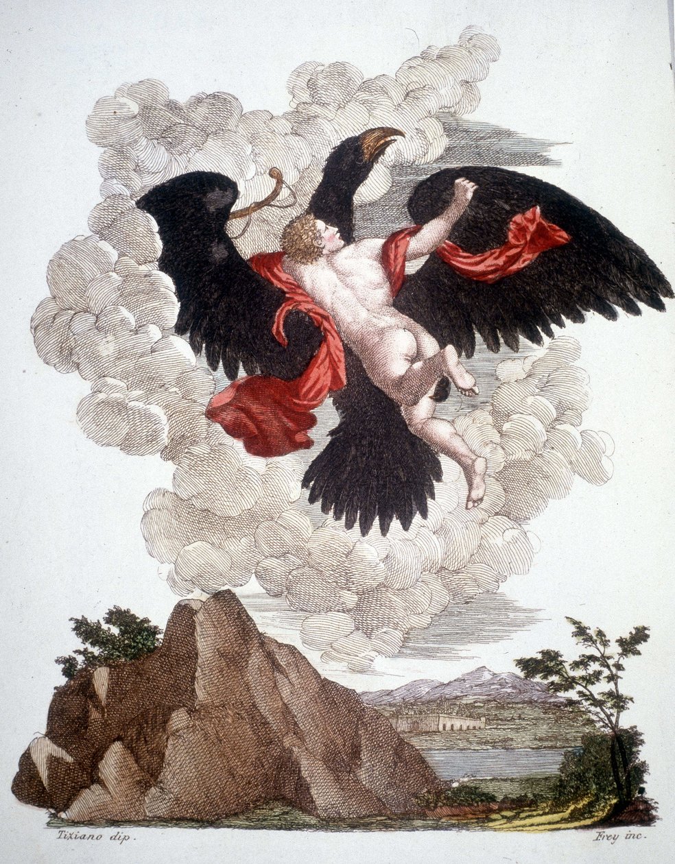 Ganimede fjernet av Jupiter (Zeus) forvandlet til en ørn - gravering av Unknown artist