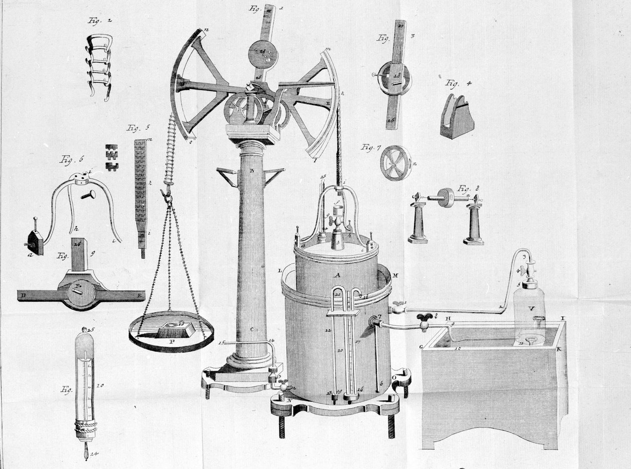 Gazometer of Lavoisier - i fysiske og kjemiske hefter av Lavoisier av Unknown artist