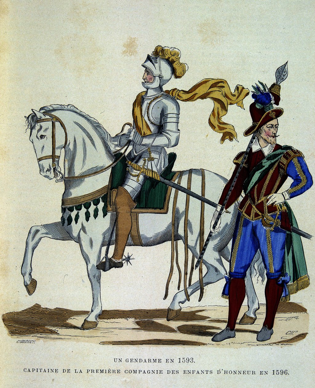 Gendarme i 1593 og kaptein for det første kompaniet av æresbarna i 1596 - i "" La France et les francais" av Challamel av Unknown artist