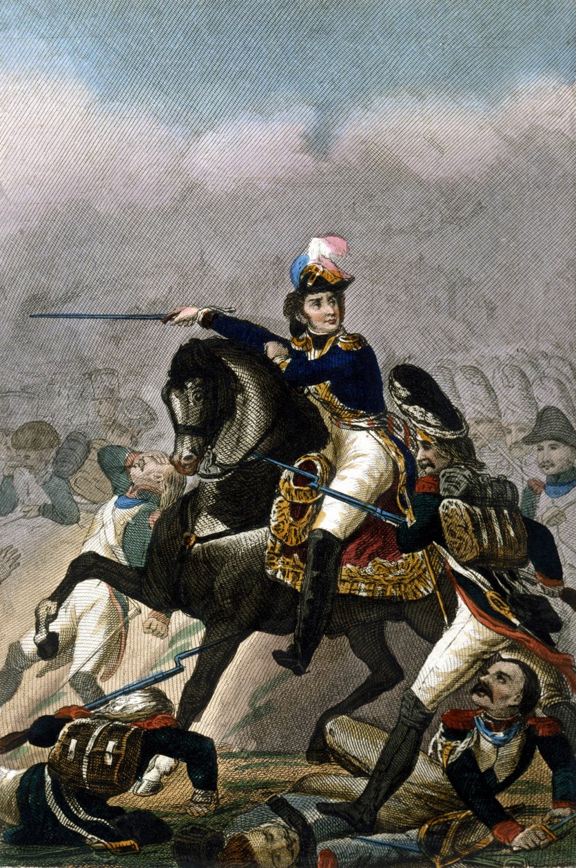General Jean Lannes, hertug av Montebello (1769-1809) i slaget ved Essling (21. - 22. mai 1809) Gravering 1800-tallet. . Milan av Unknown artist
