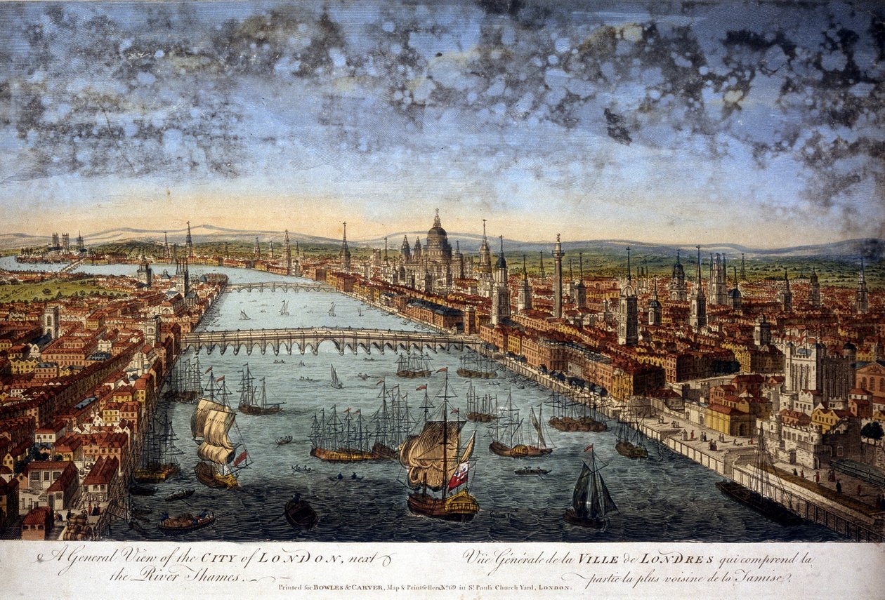 Generell utsikt over byen London som inkluderer den nærmeste delen av Themsen. 1800. av Unknown artist
