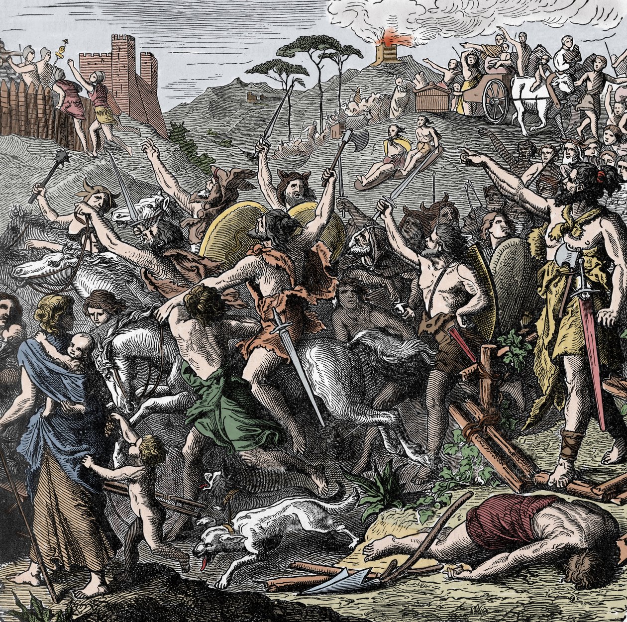 Genseric's vandaler i Italia - Genseric (Geiseric, ca. 399-477) konge av vandalene og hans hær plyndrer Italia, bag av Roma, 455 av Unknown artist
