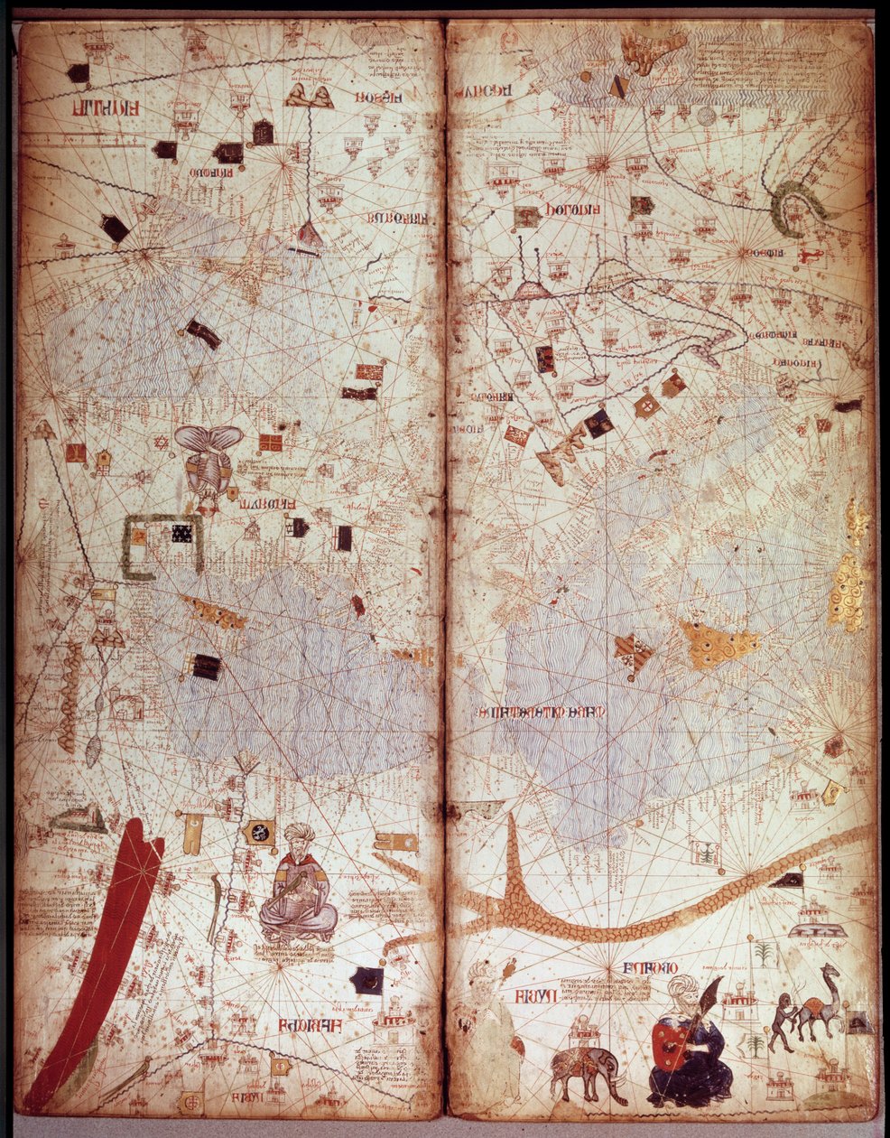 Geografisk kart over Middelhavet. Catalan Atlas (katalansk kart) (Spania). Manuskript fra 1375 (Folio 4) av Abraham Cresques. BN, Paris av Unknown artist