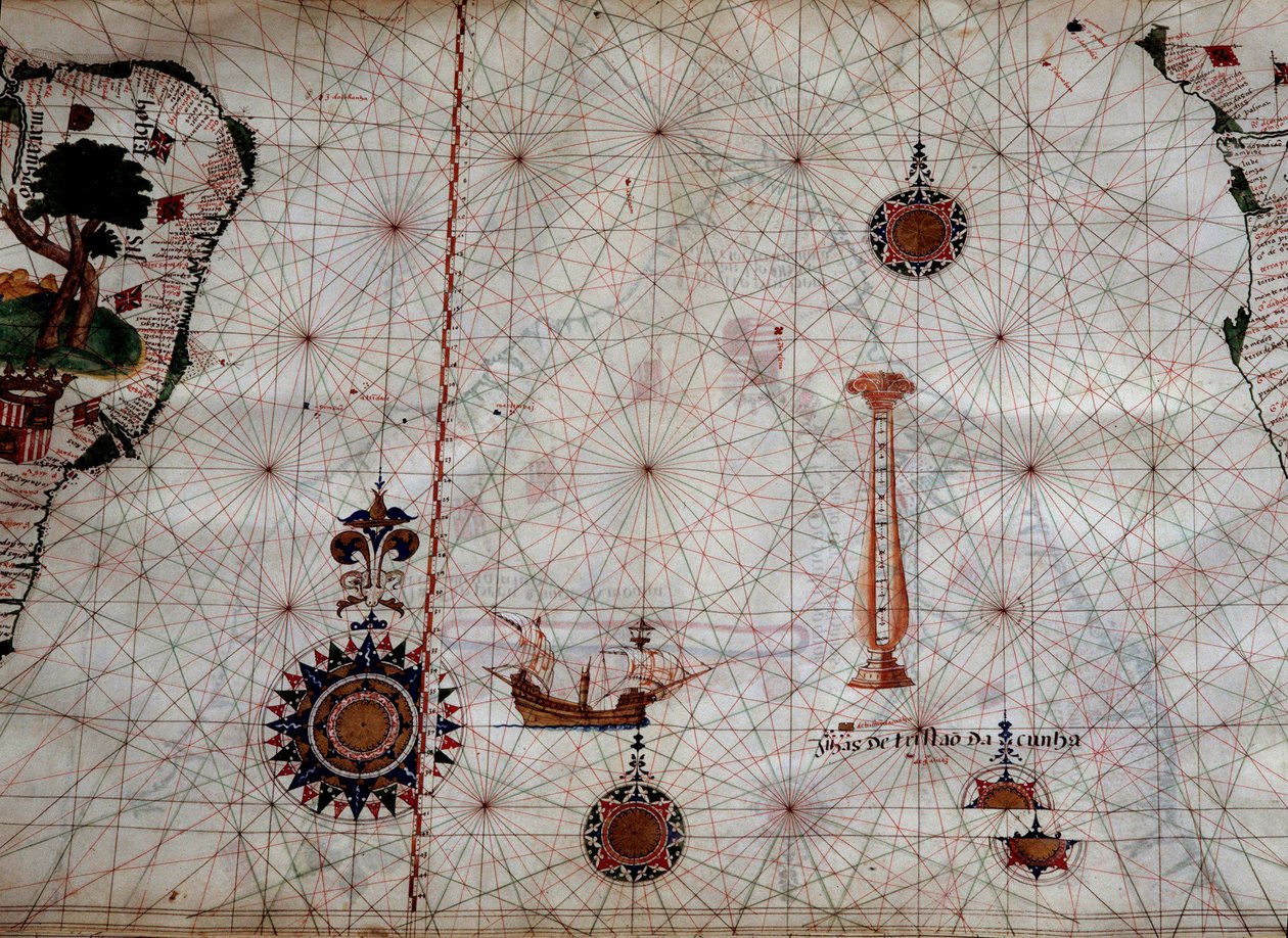 Geografi: detalj av et navigasjonskart over Luis Lazare (1500-tallet) som representerer øyene i Tristan da Cunha-skjærgården (eller Tristan d