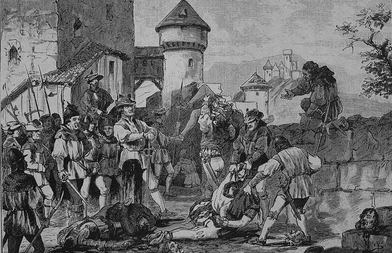 Den tyske bondekrigen (1524-1526): Etter stormingen av slottet Maichau av Unknown artist