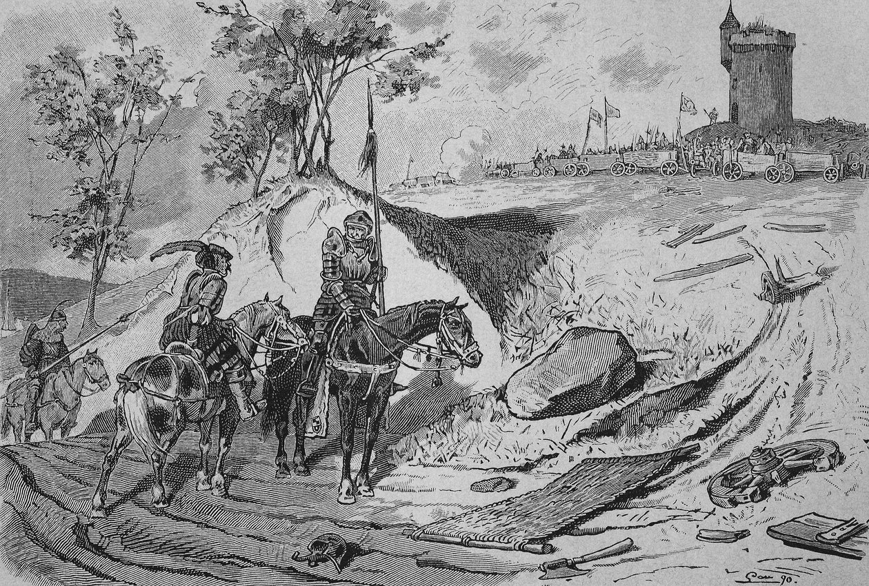 Den tyske bondekrigen (1524–1526): Bønders vogner i Koenigshofen, Tyskland av Unknown artist
