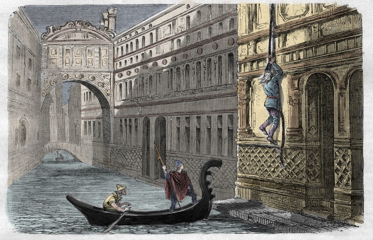 Giacomo Casanova (1725-1798) escaping from The Leads, Venice, October 31 av Unknown artist