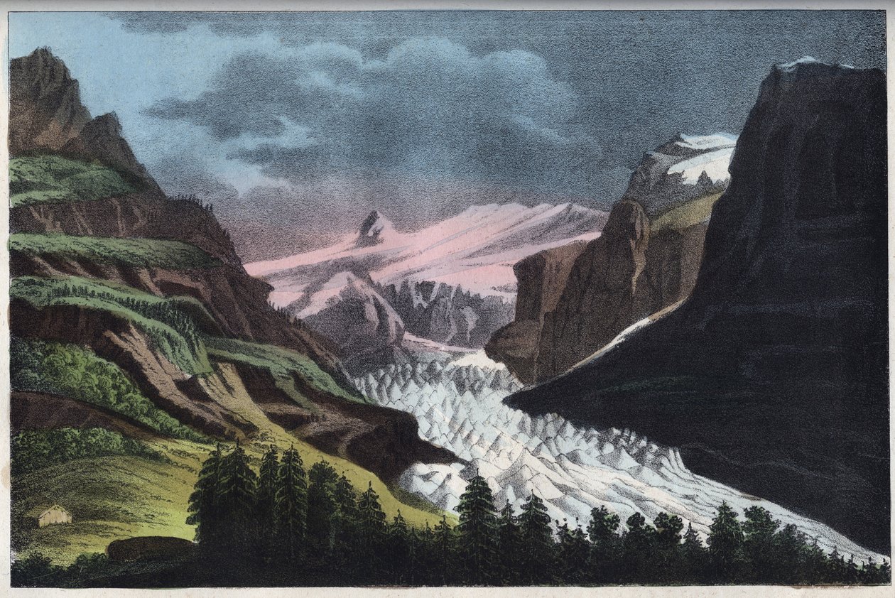 Glacier de Grindelwald in Switzerland - Switzerland, Grindelwald glacier in the 19th century - engraving from “” Usi e Costumi di Tutti i i Popoli dell