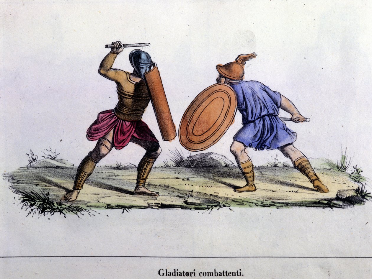Gladiatorkamp. 1800-talls gravering. av Unknown artist