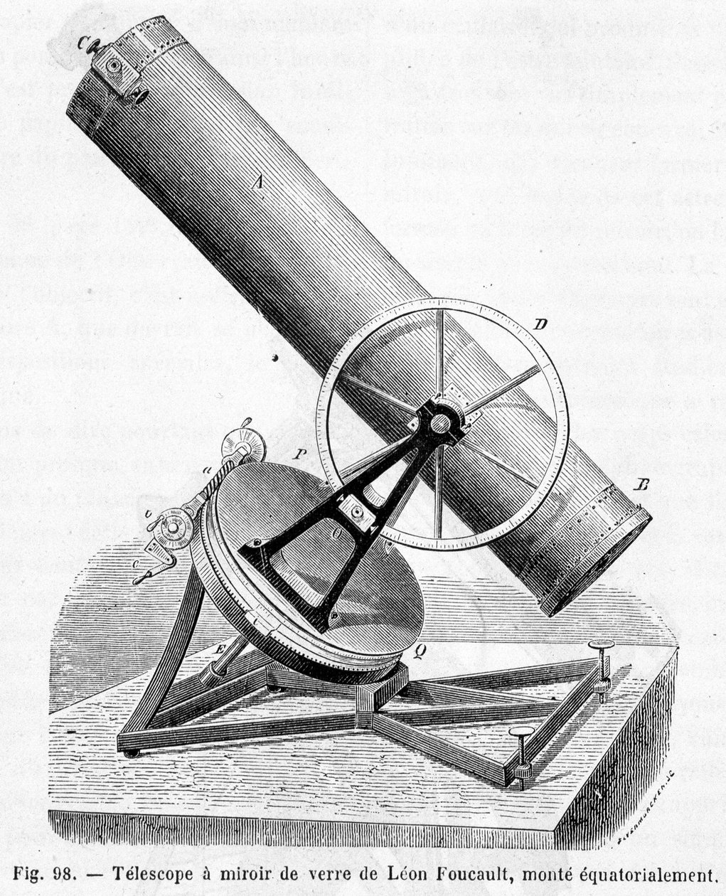 Glassspeilteleskop av Léon Foucault, ekvatorialt montert - i "Vitenskapens underverk"" av Louis Figuier av Unknown artist