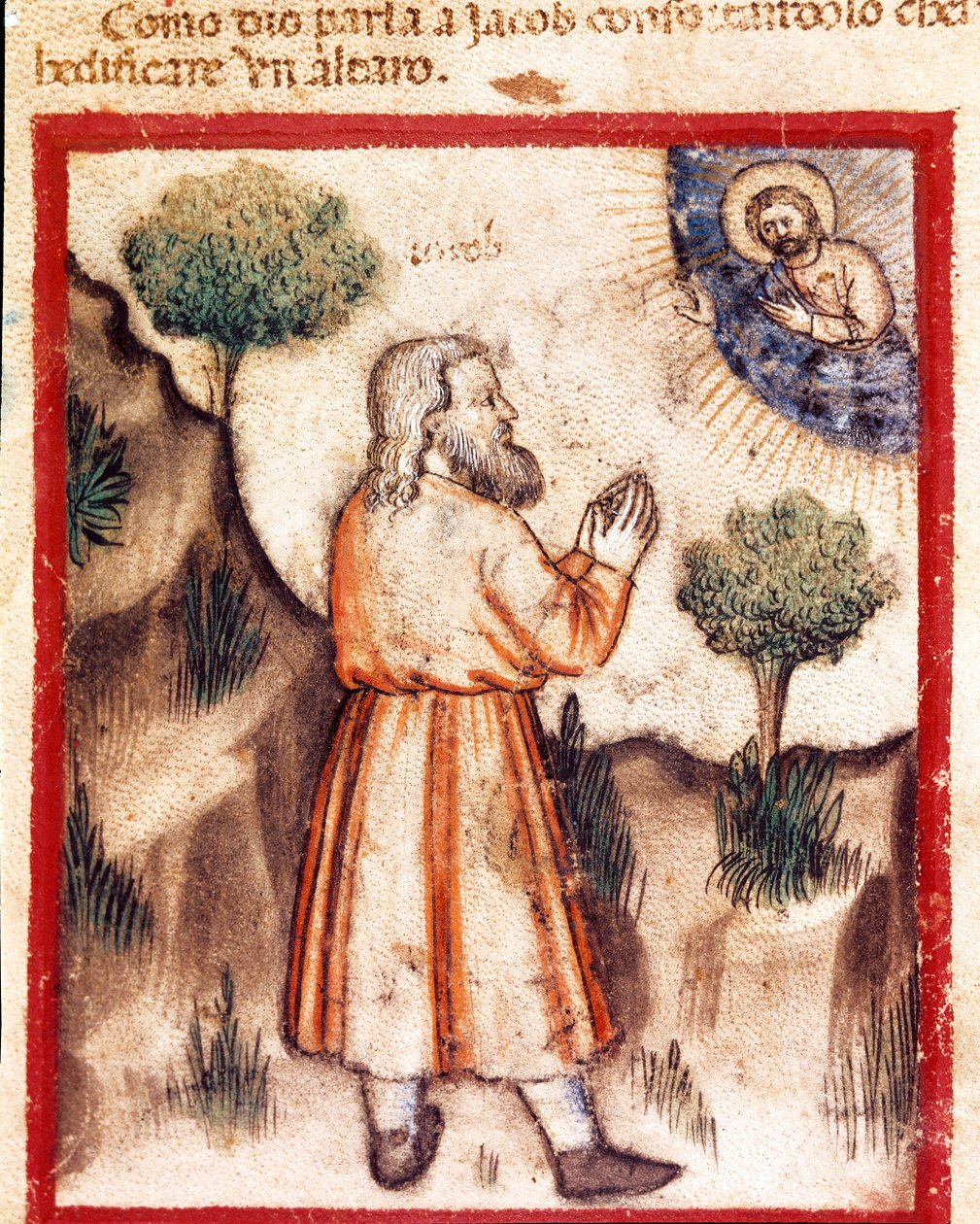 Gud ber Jakob gå til Betel og bygge et miniatyralter fra codex 212 (eller padovano codice eller Bible of Padua) 1390-1400 Rovigo, Accademia dei Concordi av Unknown artist