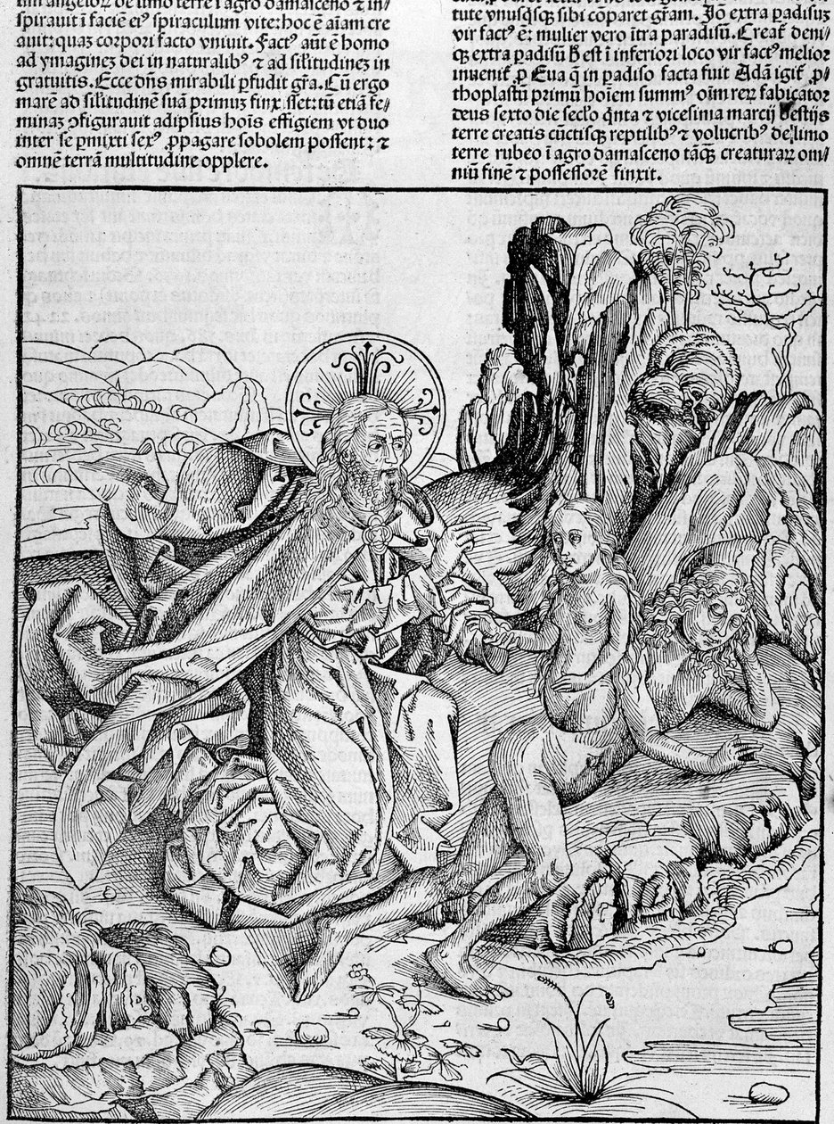 Gud føder Eva fra Adams lår - i "" Nuremberg Chronicles"" av Unknown artist