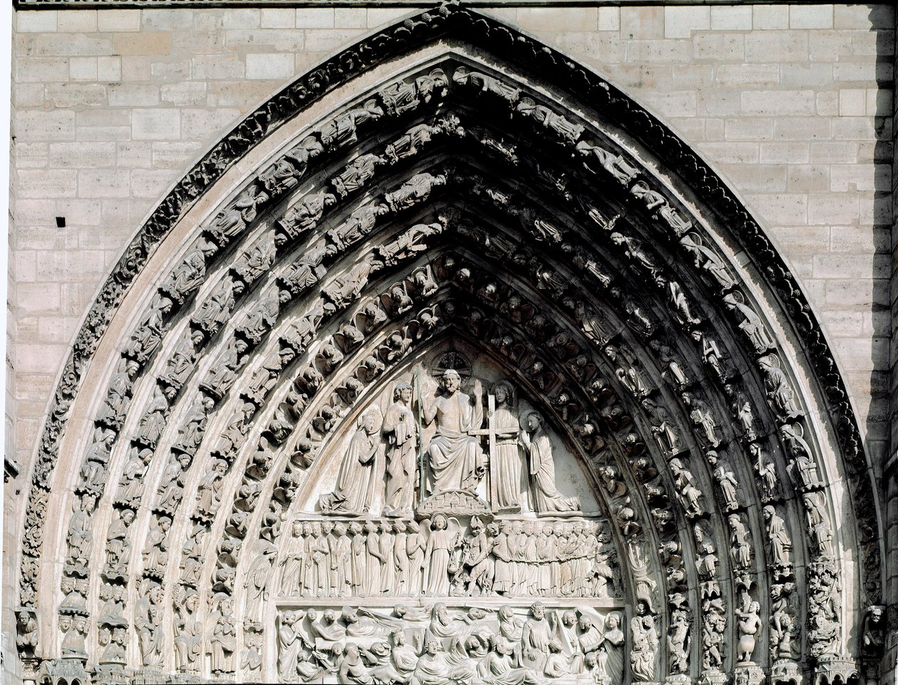 Gotisk kunst: detalj av den sentrale portalen til Cathedrale Notre Dame de Paris av Unknown artist