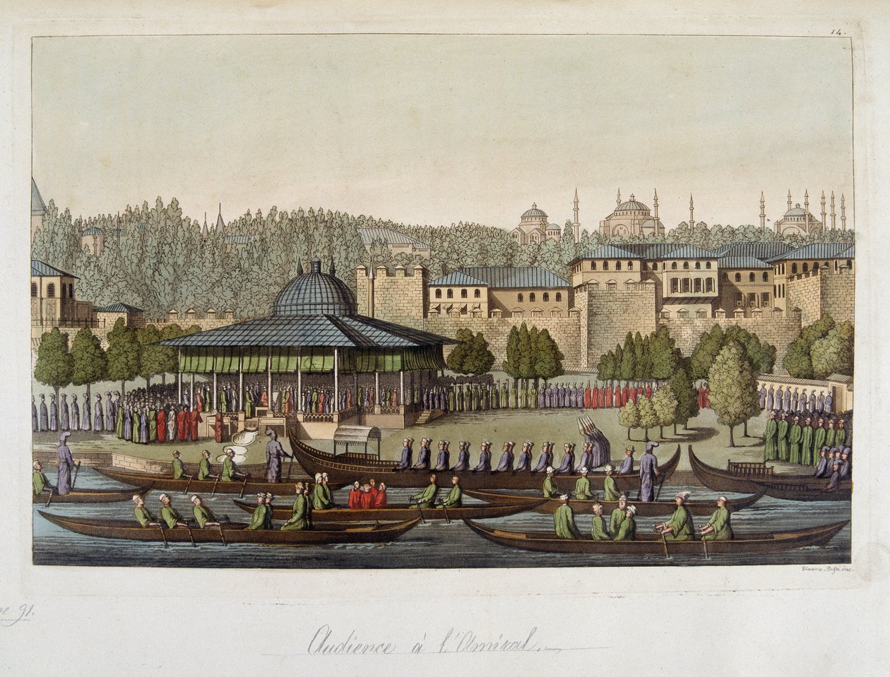 Ottomanernes regjering: publikum ved admiralen - i "" Den gamle og moderne drakten"" av Ferrario, ed Milan av Unknown artist