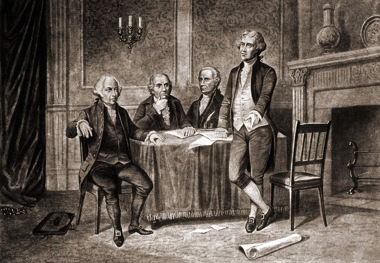 Governor Morris (1752-1816), with Adams, Hamilton and Jefferson. av Unknown artist