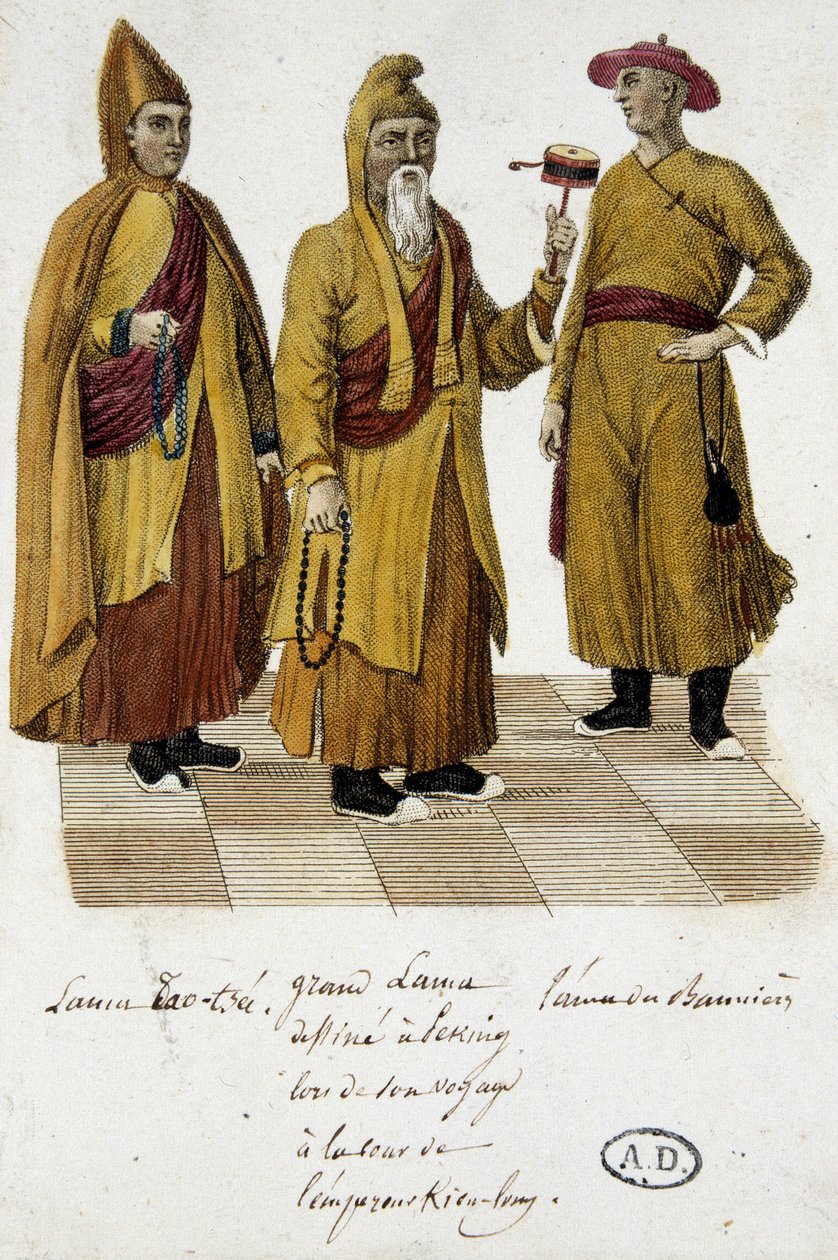 Grand Lama og Lama Lao-Tseu (?) besøker domstolen i Beijing - gravering av Unknown artist