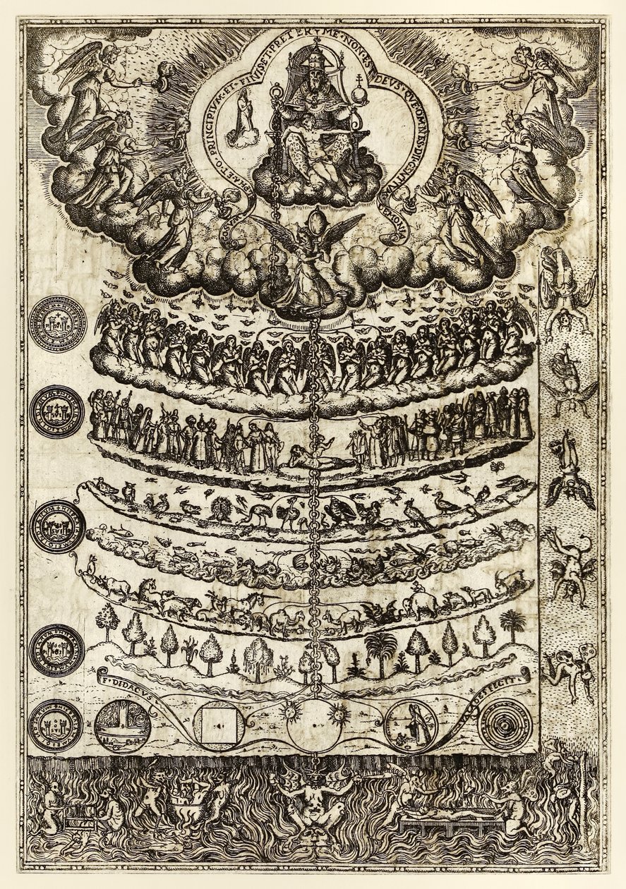Great Chain of Being" fra "Christian Rhetorica for bruk av prekener og bønner..." av Diego Valadés av Unknown artist