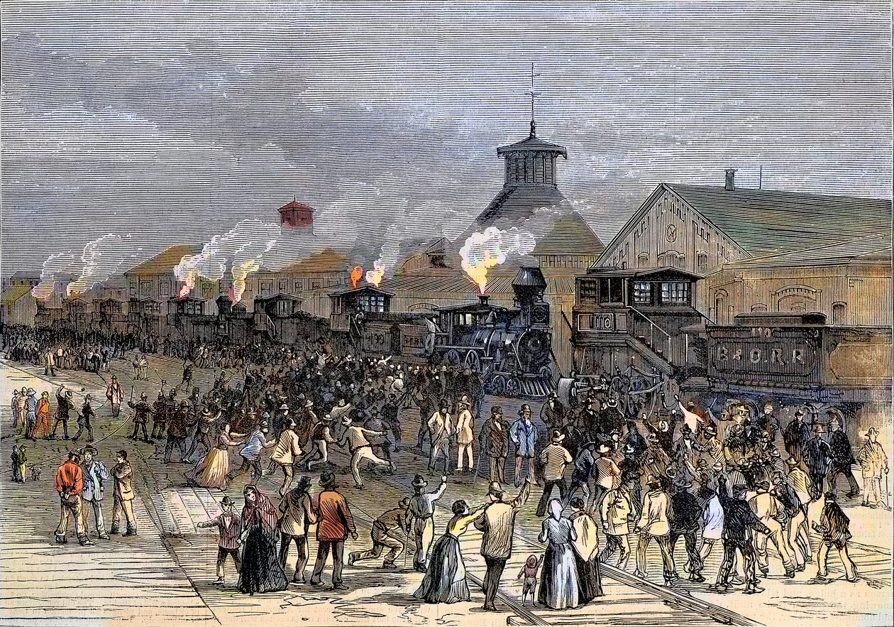 Stor jernbanestreik i 1877, blokade av motorer i Martinsburg, West Virginia av Unknown artist