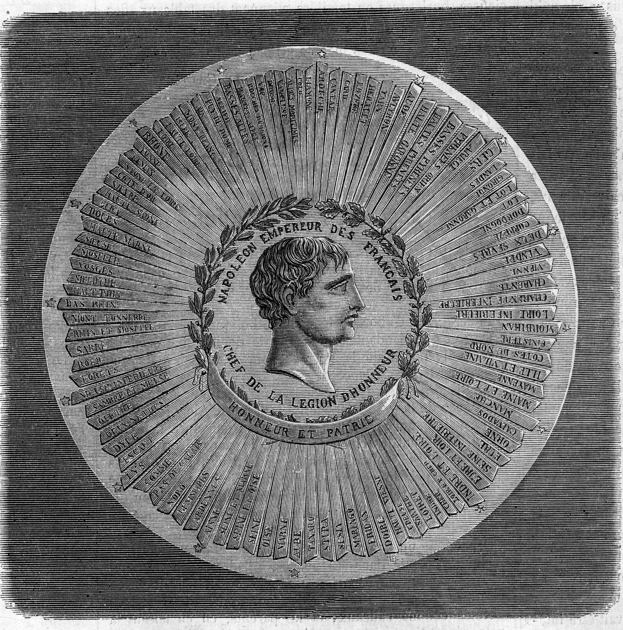 Great seal of Napoleon I Bonaparte (1769-1821) in 1804: “” Napoleon Emperor of the French, head of the Legion of Honour. Honor and Fatherland”. Engraving in “” The Illustrious Universe”” av Unknown artist
