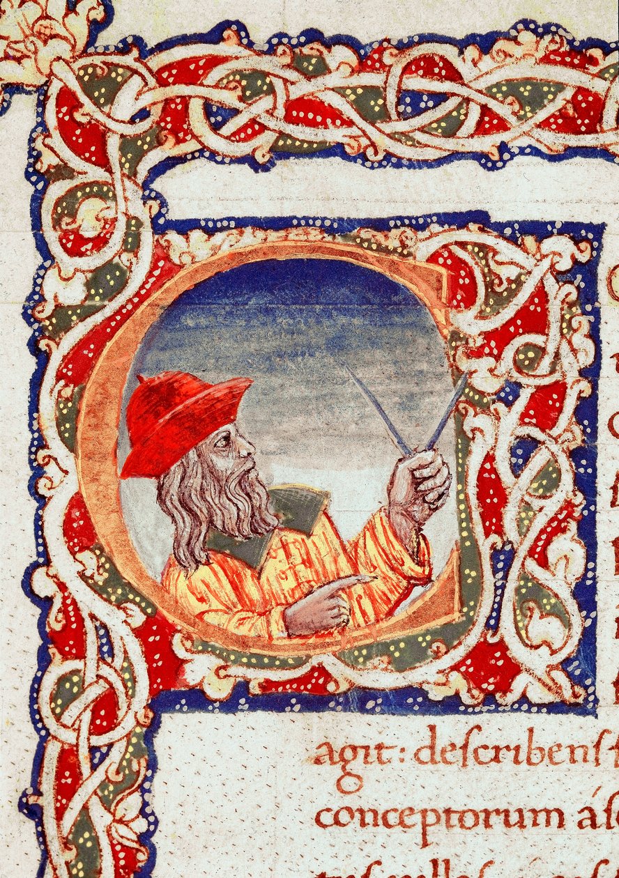 Den greske astronomen Claude Ptolemee (Claudius Ptolemaeus) (rundt 90-rundt 168 e.Kr.) bruker en comppas for å gjøre beregninger Miniatyr hentet fra "" Cosmographia"" (Ms. V.F. 32 f.2r) Napoli, Nasjonalbiblioteket av Unknown artist