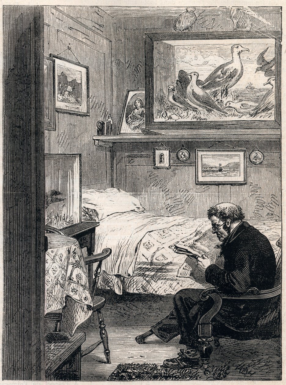 Greenwich Hospital Cabin Royal Charles Ward - 1865 gravering av en marinepensjonist i hans pensjonistkvarter (Greenwich Hospital) - av Unknown artist