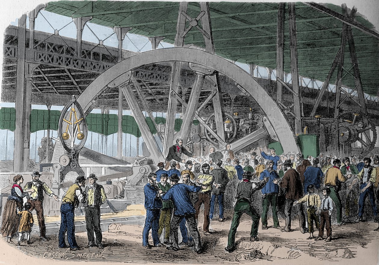Greve du Creusot. En avtale av arbeidere i verkstedene, på tidspunktet for lønn. 1800-tallet. av Unknown artist