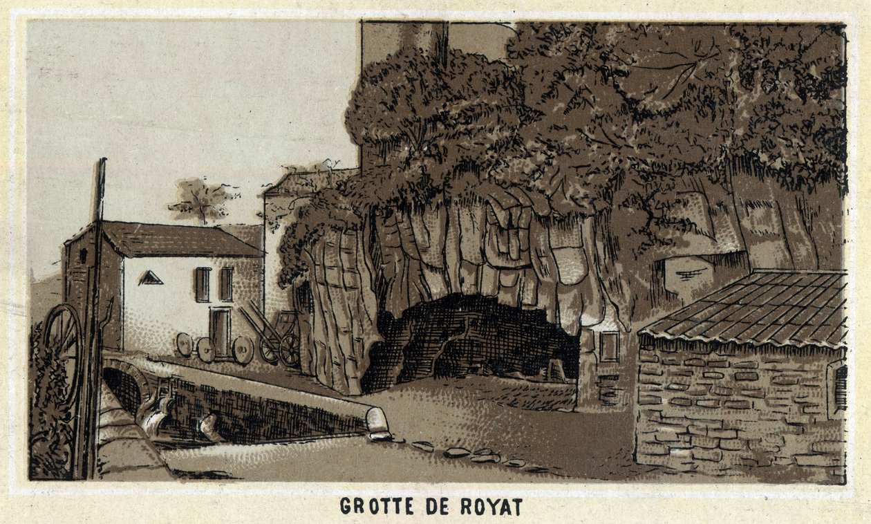 Grotte de Royat (Puy-de-Dome og Auvergne-regionen). Kromolitografi fra slutten av 1800-tallet. av Unknown artist
