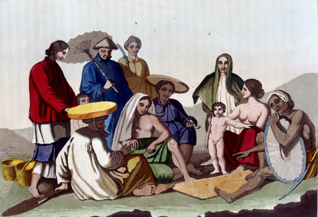 Gruppe kinesere. Paris bibliotek for dekorativ kunst, gammel og moderne kostyme av Unknown artist