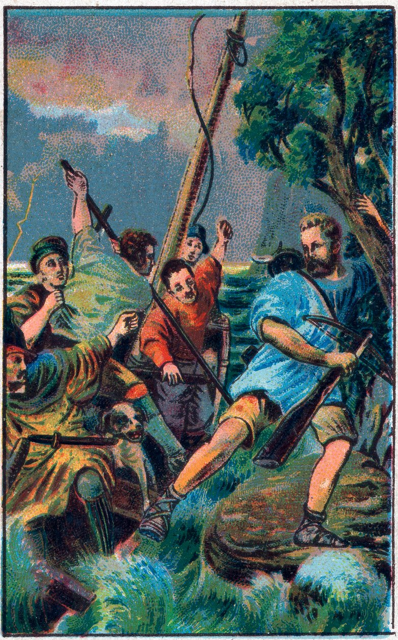 Guillaume Tell (William Tell) (legendariske helter fra den sveitsiske uavhengigheten) rømmer fra Gesslers båt. Kromolitografi fra slutten av 1800-tallet. av Unknown artist