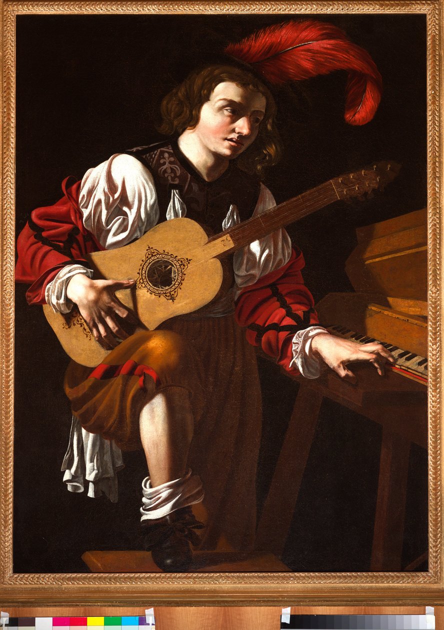 Gitarspiller (olje på lerret) av Unknown artist