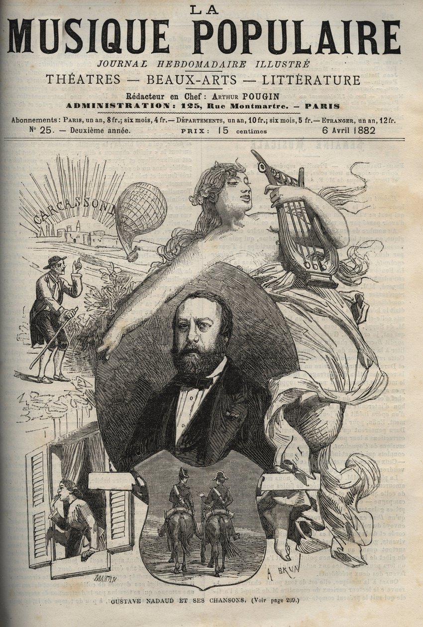 Gustave Nadaud (1820-1893), fransk låtskriver og sangene hans - gravering i "La musique populaire""" berømte ukeavis - 1882 av Unknown artist