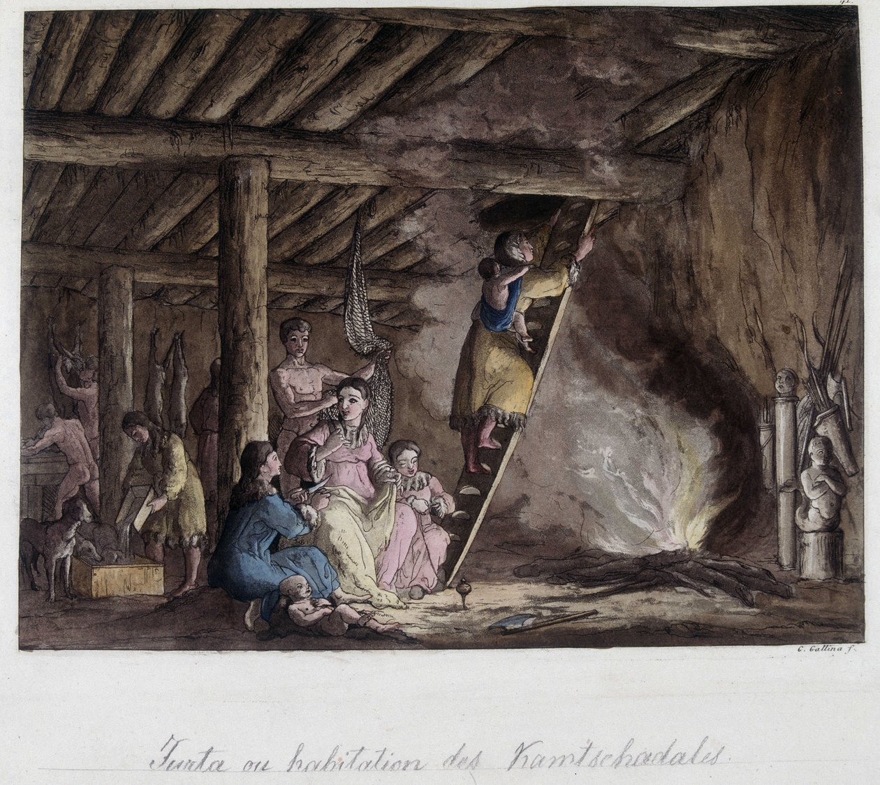 Bosted for Kamtschadales, Sibir. I "" Den gamle og moderne drakten"" av Unknown artist