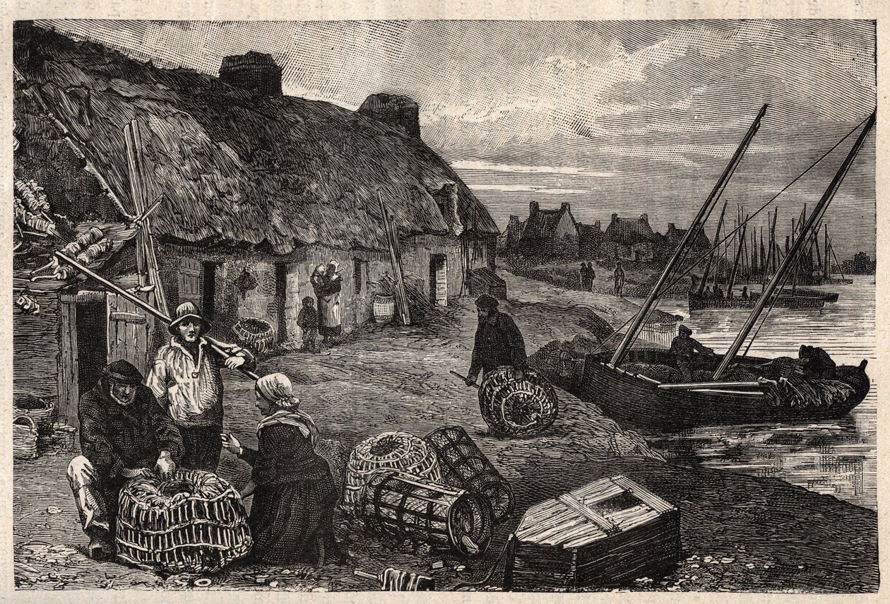 Boliger til Poucheurs i Concarneau - Finistere - Breatgane - gravering i "" PATRIE" - PECTURESSE BESKRIVELSE AV FRANKRIKE I 6 BIND AV LUCIEN HUARD - slutten av 1800-tallet av Unknown artist