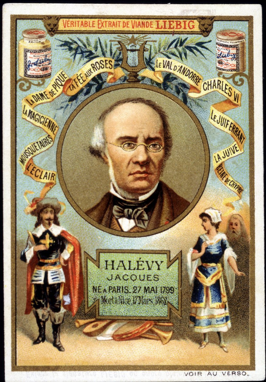 Halevy kalte Jacques Fromental Levy, fransk komponist (1799-1862) som en del av promoteringen av et Liebig-produkt. 1800-tallet av Unknown artist