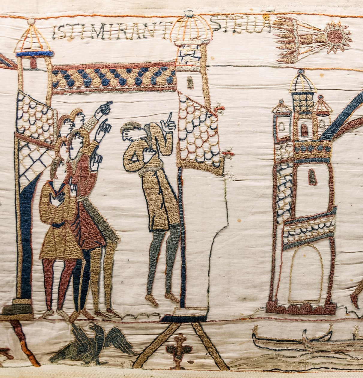 Halley's Comet og Harold mottar dårlige nyheter, Bayeux-teppe (ullbroderi på lin) av Unknown artist