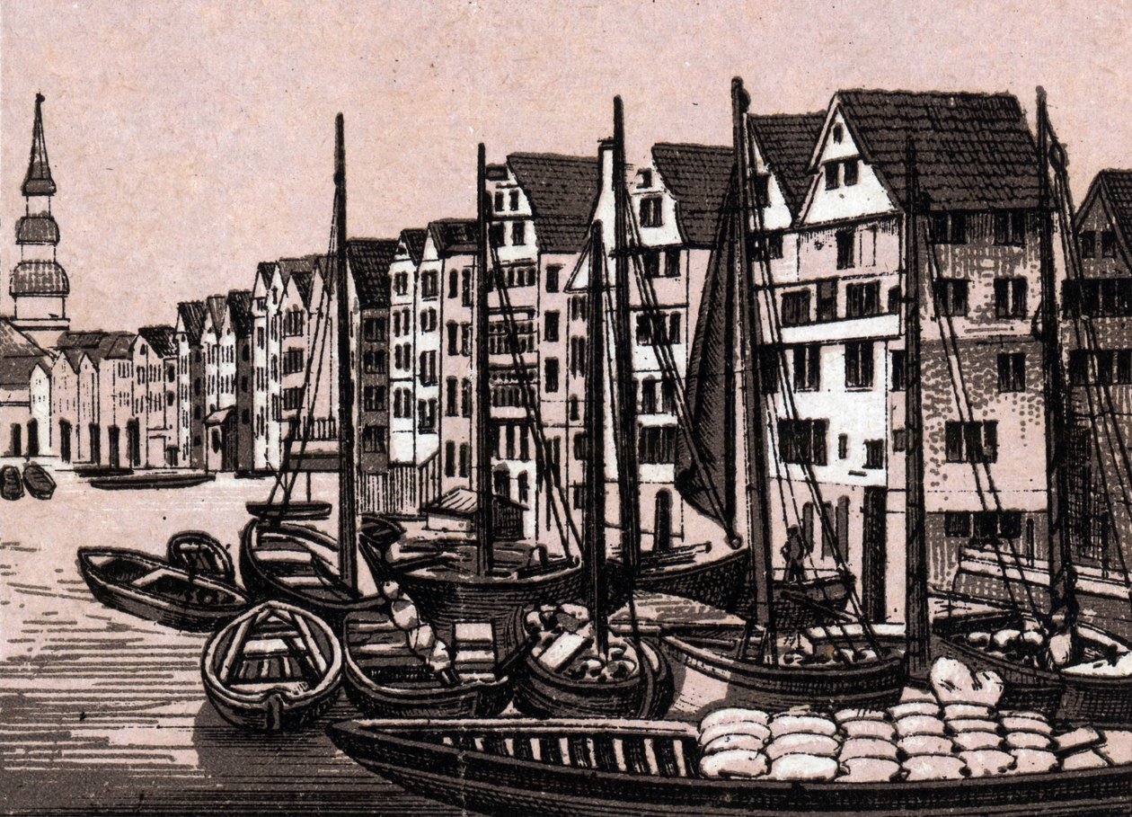 Hamburg (Hamburg), Tyskland: utsikt over Wandrahmfleet. i "" Verden illustrerer 168 visninger"" Udatert (slutten av 1800-tallet) av Unknown artist