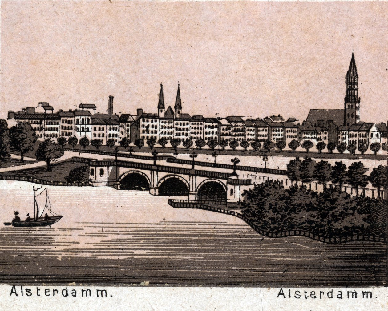 Hamburg (Hamburg), Tyskland: utsikt over Alsterdamm. i "" Verden illustrerer 168 visninger"" Udatert (slutten av 1800-tallet) av Unknown artist