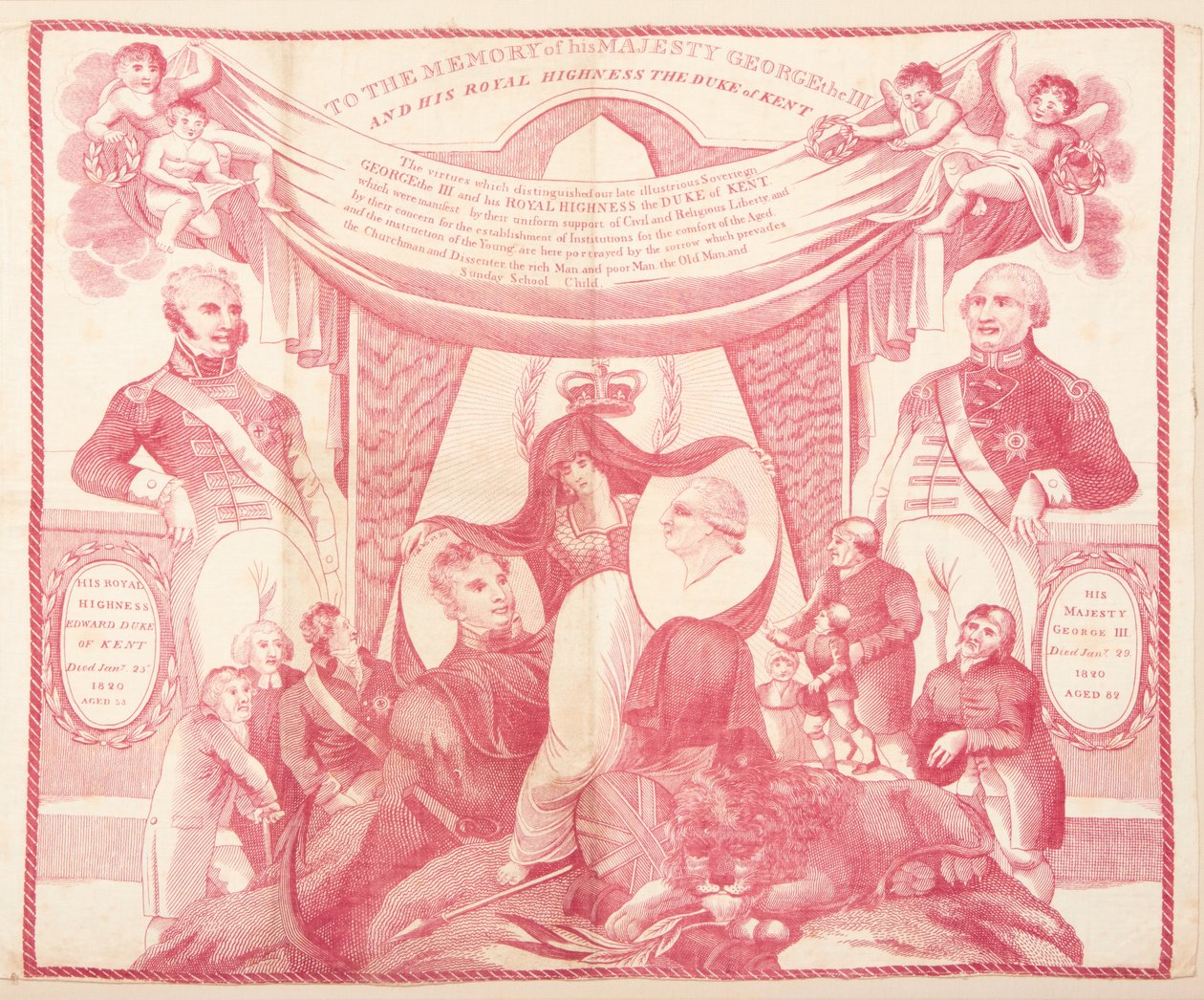 Lommetørkle til minne om George III og Edward, hertugen av Kent av Unknown artist