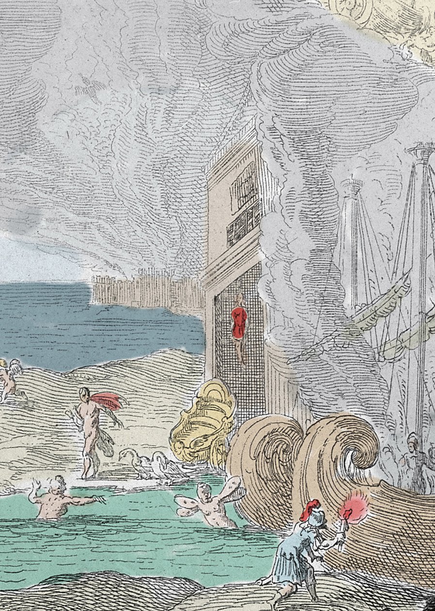 Hangde Iphis frastøtt av Anaxarete. Detalj av en illustrasjon hentet fra bok XIV av "" Metamorphoses"" (Metamorfosi) av Ovide (43 f.Kr.-17 e.Kr.). Gravering 1637 av Unknown artist